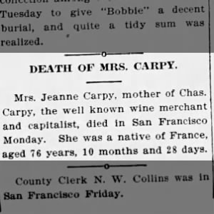 Obituary for Jeanne CARPY
